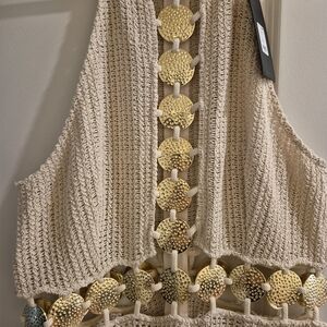 Fashion Nova Cream Maxi Dress with Gold Accents